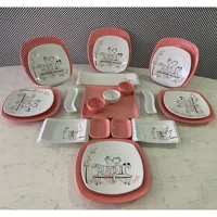 Keramika Tatlı Düş Kare Desenli 23 Parça 6 Kişilik Seramik Kahvaltı Takımı Beyaz-Pembe