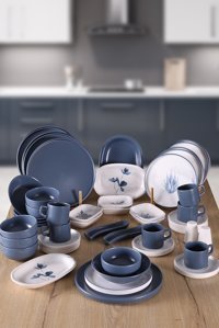 Keramika Blue Magic Yuvarlak Desenli 49 Parça 6 Kişilik Seramik Kahvaltı Takımı Beyaz-Mavi