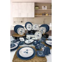 Keramika Blue Magic Yuvarlak Desenli 62 Parça 12 Kişilik Seramik Kahvaltı Takımı Beyaz-Mavi