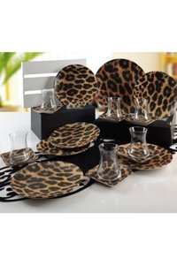 Keramika Leopar Desenli 19 Parça 6 Kişilik Seramik Kahvaltı Takımı Çok Renkli