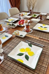 Şura Mutfak Evs-Kah-Lmn-1506 Desenli 15 Parça 6 Kişilik Seramik Kahvaltı Takımı Sarı