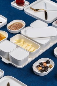 Acar Perla 012190 Dikdörtgen 30 Parça 6 Kişilik Porselen Kahvaltı Takımı Beyaz