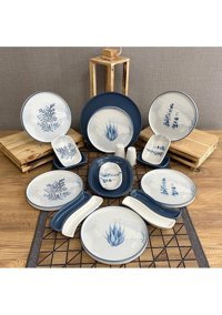 Keramika Blue Magic Yuvarlak Desenli 19 Parça 6 Kişilik Seramik Kahvaltı Takımı Beyaz-Mavi