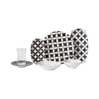 Baysem Doğa Collection A8744 Oval Desenli 26 Parça Porselen Kahvaltı Takımı Beyaz-Siyah