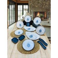 Keramika Blue Magic Oval-Yuvarlak Desenli 14 Parça 6 Kişilik Seramik Kahvaltı Takımı Beyaz-Mavi