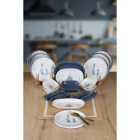 Keramika Blue Magic Yuvarlak Desenli 25 Parça 12 Kişilik Seramik Kahvaltı Takımı Beyaz-Mavi
