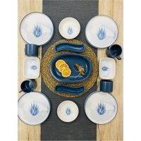 Pembiş Mutfağım Blue Magic Desenli 15 Parça 4 Kişilik Stoneware Kahvaltı Takımı Beyaz-Mavi