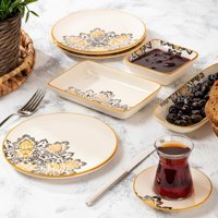 Bernardo Arabesque Yuvarlak Desenli 24 Parça 6 Kişilik Stoneware Kahvaltı Takımı Beyaz