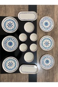 Esse Life Yuvarlak Desenli 14 Parça 6 Kişilik Porselen Kahvaltı Takımı Mavi