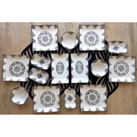 Venüs Home Decoratıon Kilim Desenli 15 Parça 6 Kişilik Seramik Kahvaltı Takımı Siyah