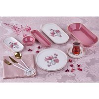 Taç Ornella Flower Desenli 37 Parça 6 Kişilik Seramik Kahvaltı Takımı Pembe