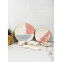 Byz Home Londra Yuvarlak Desenli 19 Parça 4 Kişilik Stoneware Kahvaltı Takımı Çok Renkli