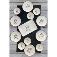 Keramika Love Kare-Yuvarlak Desenli 13 Parça 6 Kişilik Seramik Kahvaltı Takımı Beyaz