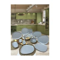 Keramika Tetra Oval 12 Parça 6 Kişilik Seramik Kahvaltı Takımı Gri