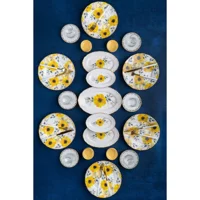 Acar Daisy Xtl-012351 Yuvarlak Desenli 27 Parça 6 Kişilik Porselen Kahvaltı Takımı Sarı