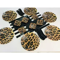 Keramika Leopar Kare-Yuvarlak Desenli 24 Parça 6 Kişilik Seramik Kahvaltı Takımı Çok Renkli