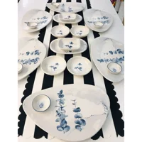 Keramika Blue Magic Oval Desenli 20 Parça 6 Kişilik Seramik Kahvaltı Takımı Beyaz