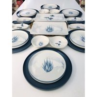 Keramika Blue Magic Kare-Yuvarlak Desenli 24 Parça 6 Kişilik Seramik Kahvaltı Takımı Beyaz-Mavi