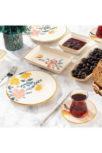 Bernardo Violet Yuvarlak Desenli 24 Parça 6 Kişilik Stoneware Kahvaltı Takımı Beyaz