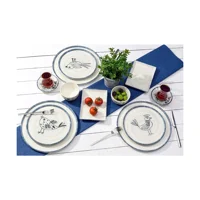 Porland Vitality Desenli 30 Parça 6 Kişilik Porselen Kahvaltı Takımı Beyaz