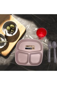 Hobby Life Kahvaltı Tabağı Kare 30 Parça 6 Kişilik Plastik Kahvaltı Takımı Pembe