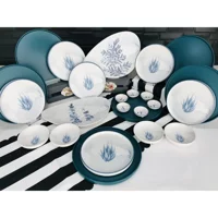 Keramika Parça Blue Oval-Yuvarlak Desenli 24 Parça 6 Kişilik Seramik Kahvaltı Takımı Beyaz-Mavi