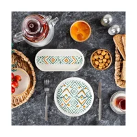 Bernardo Ikat Ppt-03 Yuvarlak Desenli 14 Parça 6 Kişilik Stoneware Kahvaltı Takımı Yeşil