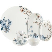 Bonna Porselen Sakura Elips Desenli 26 Parça 6 Kişilik Porselen Kahvaltı Takımı Beyaz