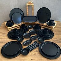 Demet Çeyiz Stackable Yuvarlak 37 Parça 6 Kişilik Seramik Kahvaltı Takımı Siyah