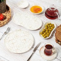 Bernardo Lucetta Yuvarlak Desenli 26 Parça 6 Kişilik Stoneware Kahvaltı Takımı Beyaz