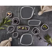 Jumbo Olive Dikdörtgen 28 Parça 6 Kişilik Porselen Kahvaltı Takımı Gri