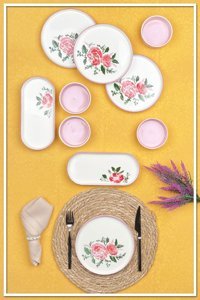 Hazarpazar Rose Yuvarlak Desenli 10 Parça 4 Kişilik Seramik Kahvaltı Takımı Çoklu Renk