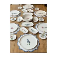 Rossev Pure Fleur Lavender Desenli 39 Parça 6 Kişilik Porselen Kahvaltı Takımı Beyaz