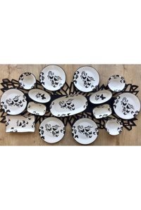 Venüs Home Decoratıon Kelebek Desenli 15 Parça 6 Kişilik Seramik Kahvaltı Takımı Bej