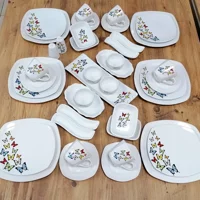 Keramika Kelebek Desenli 41 Parça 6 Kişilik Seramik Kahvaltı Takımı Beyaz