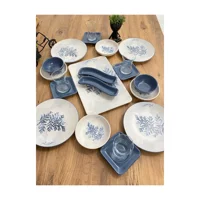 Keramika Blue Magic Desenli 21 Parça 4 Kişilik Seramik Kahvaltı Takımı Beyaz-Mavi