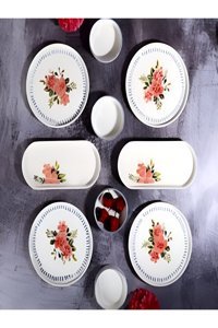 Beauty Home Fresh Flower Yuvarlak Desenli 10 Parça 4 Kişilik Seramik Kahvaltı Takımı Beyaz