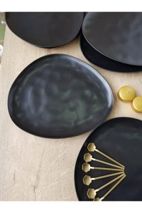 Yaldız Home Tetra Yldz11253687 Desenli 6 Kişilik Stoneware Kahvaltı Takımı Siyah