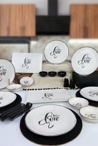 Keramika Love Desenli 19 Parça 6 Kişilik Seramik Kahvaltı Takımı Beyaz
