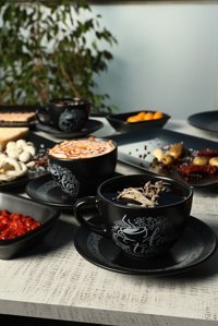 Keramika Tea Time Desenli 26 Parça 6 Kişilik Seramik Kahvaltı Takımı Siyah