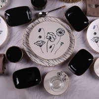 Tulü Porselen Db1677 Black Gold Desenli 25 Parça 6 Kişilik Porselen Kahvaltı Takımı Beyaz-Siyah