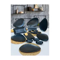 Keramika Oscar Oval 16 Parça 6 Kişilik Seramik Kahvaltı Takımı Siyah