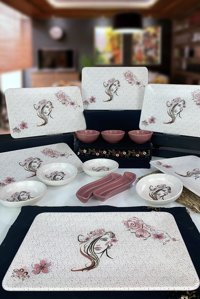 Keramika Girl Kare Desenli 15 Parça 6 Kişilik Seramik Kahvaltı Takımı Çok Renkli