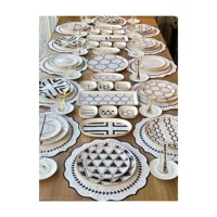 Rossev Feza Taj Desenli 91 Parça 12 Kişilik Stoneware Kahvaltı Takımı Beyaz-Siyah