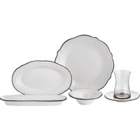 Neva Yörünge Bitter N3009 26 Parça 6 Kişilik Stoneware Kahvaltı Takımı Beyaz-Siyah