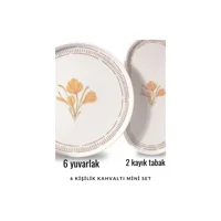 Es Home Collection Çiçek Yuvarlak Desenli 8 Parça 6 Kişilik Porselen Kahvaltı Takımı Beyaz