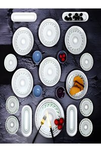 Beauty Home Desenli Yuvarlak Desenli 21 Parça 6 Kişilik Seramik Kahvaltı Takımı Beyaz