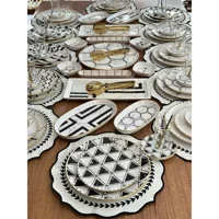 Md Mimoza Dekor Feza Desenli 88 Parça 12 Kişilik Stoneware Kahvaltı Takımı Beyaz