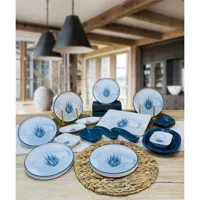 Pembiş Mutfağım Blue Magic Desenli 16 Parça 6 Kişilik Stoneware Kahvaltı Takımı Beyaz-Mavi