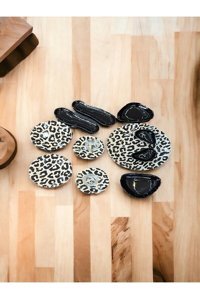 Akkoyunlu Home Leopar Yuvarlak Desenli 19 Parça 4 Kişilik Seramik Kahvaltı Takımı Siyah